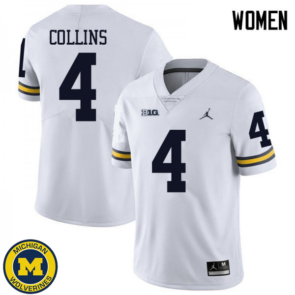 Women's Michigan Wolverines #4 Nico Collins White Jordan Brand Embroidery Football Jersey